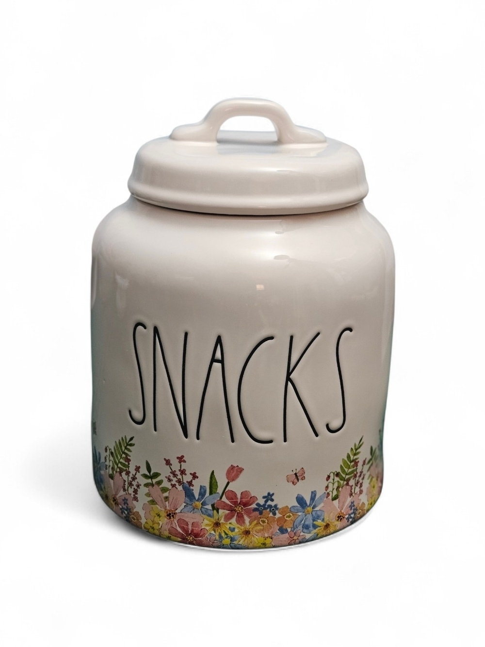 Rae Dunn “SNACKS” Floral Spring Canister Butterfly Border LL Font